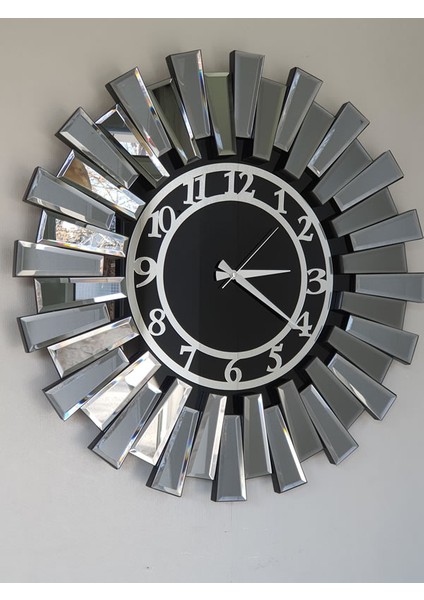 Güneş Twins Smoked Latin Black Model Gümüş Siyah Renk 70 Cm Dekoratif Aynalı Duvar Saati fiyatları