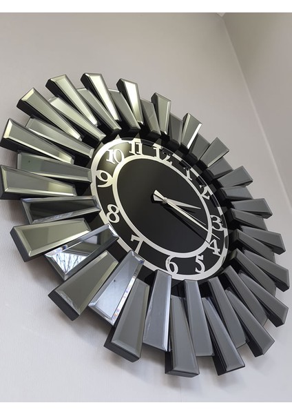 Güneş Twins Smoked Latin Black Model Gümüş Siyah Renk 70 Cm Dekoratif Aynalı Duvar Saati modelleri