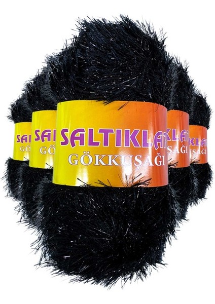 5 Adet Gökkuşağı El Örgü İpi Yünü SİYAH