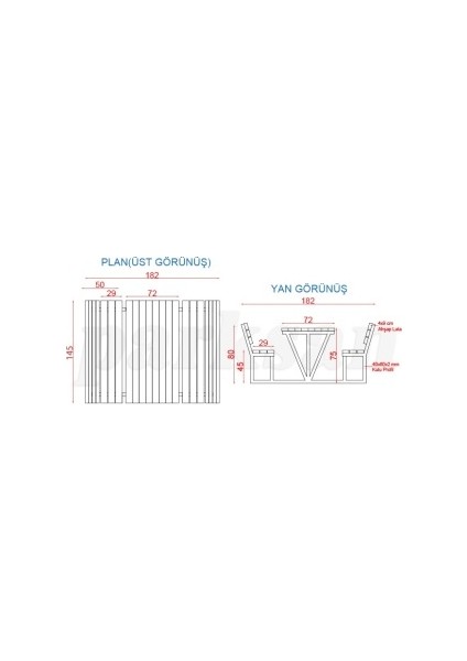 Parksan Ahşap Piknik Masası (Metal Ayaklı) 145(L)X182(W)X80(H)