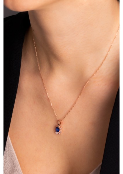 Kadın 925 Ayar Gümüş Oval Safir Taşlı Kolye fiyatları