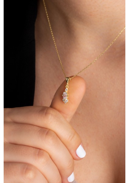 Kadın 925 Ayar Gümüş Oval Taşlı Kolye