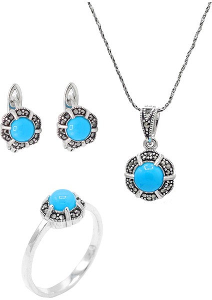 Firuze ve Markazit Taşlı 925 Ayar Gümüş Üçlü Set 201021921