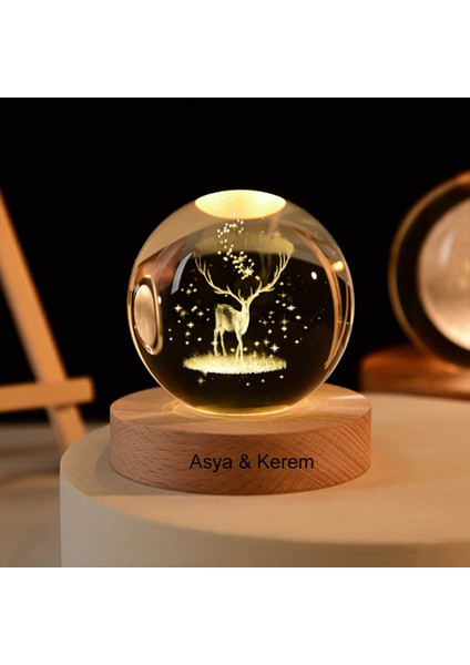 Büyük Boy Işıklı Ahşap Kaideli Uzay Temalı Cam Küre 8cm