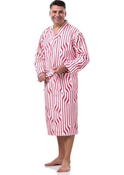 Pembe Şerit Desenli Bornoz