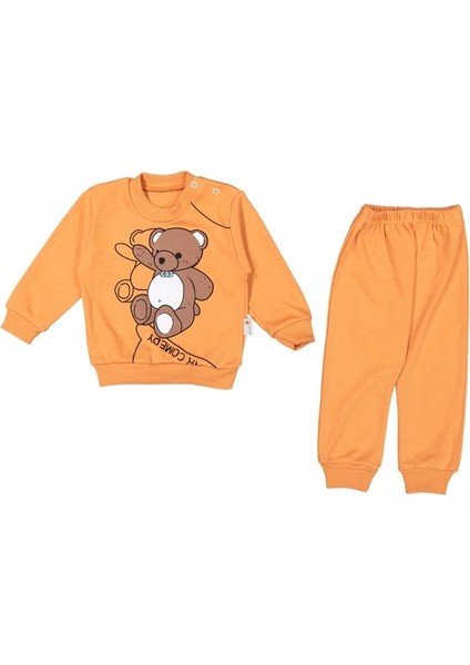 Kıddımax Baby 1644CH Bebek Comedy Bear Baskılı Turuncu Eşofman Takımı