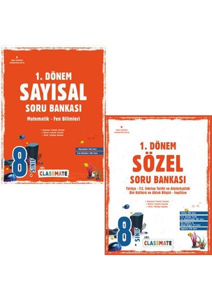 8. Sınıf Sözel Sayısal 1. Dönem Classmate Soru Bankası 2 Kitap Set
