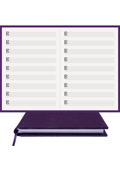 Müzik Defteri - Do Anahtarlı - %100 El Yapımı, El Dikişi (İplik Dikiş) 1. Sınıf Viskon Kumaş Ciltli "Benzersiz Ürün" A/5 Mor