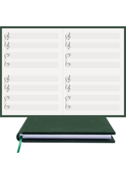 Piyano Nota Defteri - Piyano Düeti, 1 Piyano Dört el - %100 El Yapımı, El Dikişi (İplik Dikiş) 1. Sınıf Viskon Kadife Kumaş Ciltli "Benzersiz Ürün" A/5 Yeşil