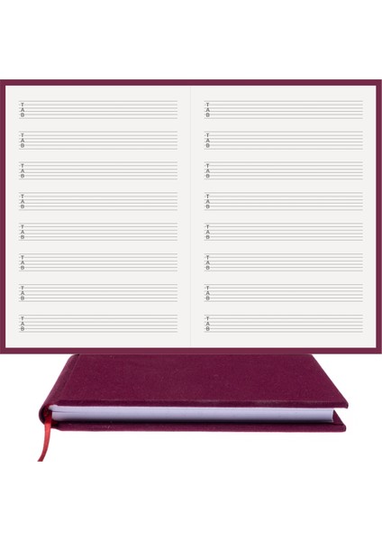 Gitar Nota Defteri - TAB Anahtarlı 6 Çıtalı - %100 El Yapımı, El Dikişi (İplik Dikiş) 1. Sınıf Viskon Kumaş Ciltli "Benzersiz Ürün" A/5 Bordo