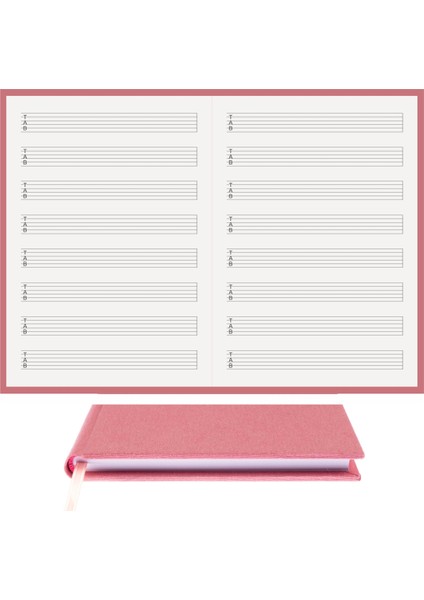 Gitar Nota Defteri - TAB Anahtarlı, Sağ Kesik Çizgili 6 Çıtalı - %100 El Yapımı, El Dikişi (İplik Dikiş) 1. Sınıf Viskon Kumaş Ciltli "Benzersiz Ürün" A/5 Gül Kurusu