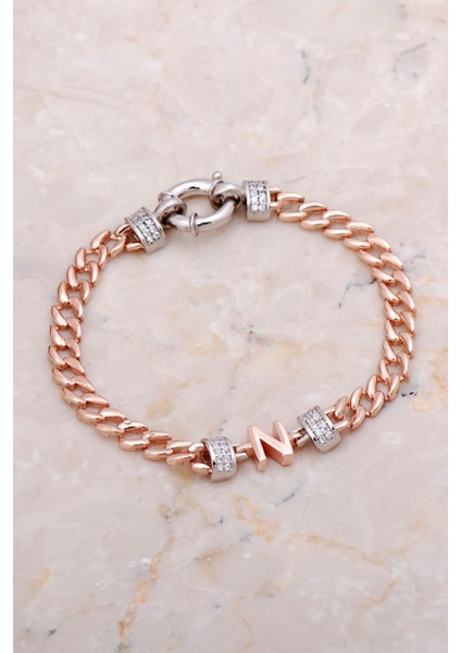 N Harfi Gurmet Rose Gümüş Bileklik 4268