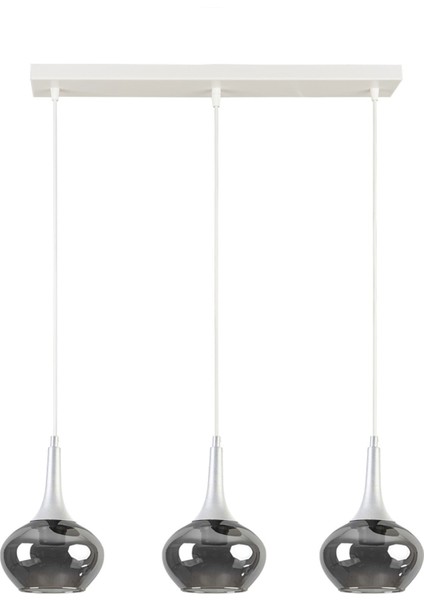 Nero Modern Tasarım Salon - Mutfak - Yatak Odası Beyaz Renk Füme Camlı Sıralı 3 Lü Avize