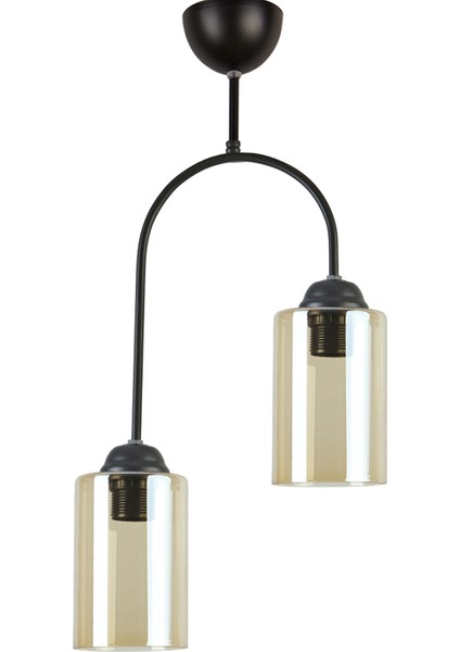 Luna Özel Tasarım Modern Plafonyer Salon Siyah Renk Silindir Bal Camlı 2 Li Avize