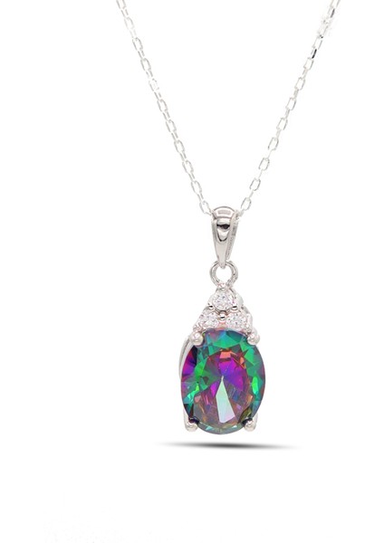 Mistik Topaz ve Zirkon Taşlı 925 Ayar Gümüş Bayan Kolye 201021904