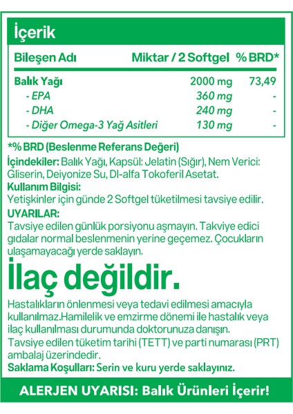 Omega 3 Yüksek Epa Dha 1000 Mg Balık Yağı 100 Softgel