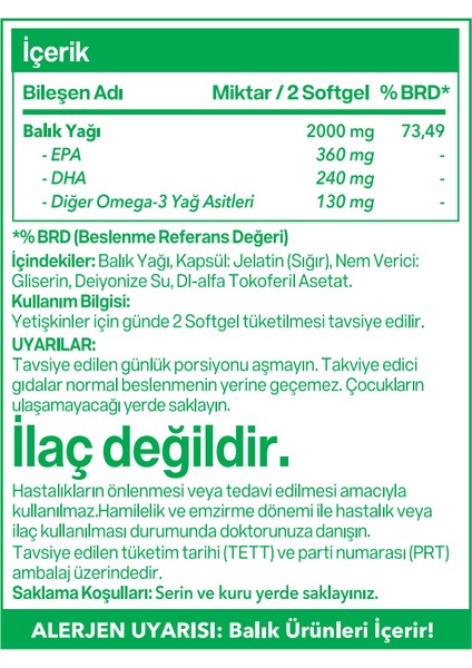 Omega 3 Yüksek Epa Dha 100 Mg Balık Yağı 200 Softgel fiyatları