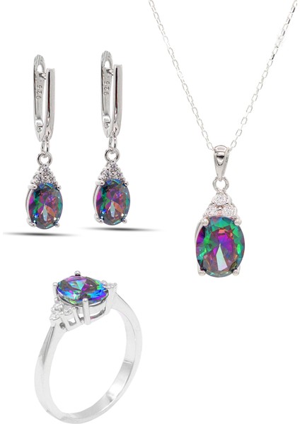 Mistik Topaz Taşlı 925 Ayar Gümüş Üçlü Set 201021907
