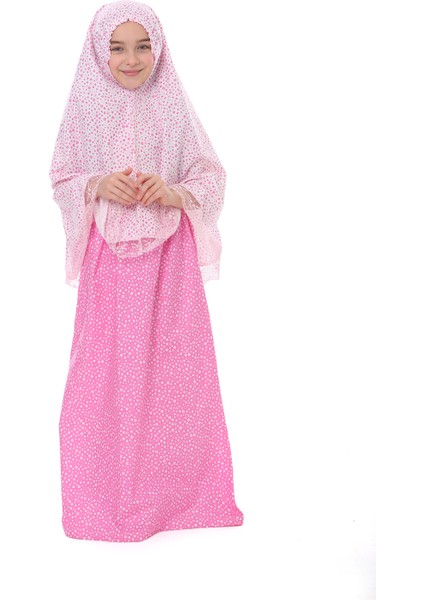 Kız Çocuk Namaz Elbisesi Pamuklu Kalp Baskılı Pembe fiyatları