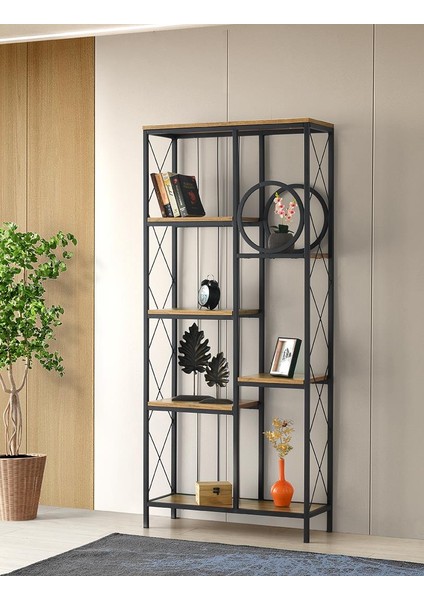 Simge Dekoratif Ferforje Kitaplık 80X30X182