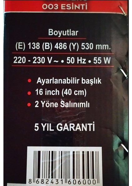 Sf 16 Tx Esinti Masaüstü Vantilatör