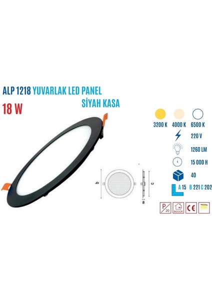 ALP-1218B 18W S.altı Yuvarlak LED Panel Beyaz