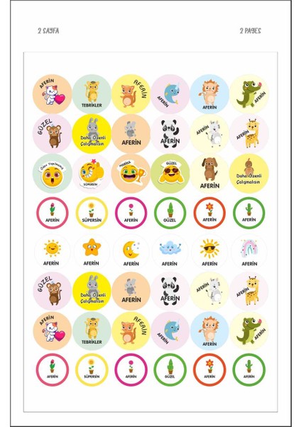 Sevimli Hayvanlar Kedi Köpek Emoji Ödev Etiket Sticker Öğretmen Aferin Harikasın Etiketleri 96 Adet fiyatları