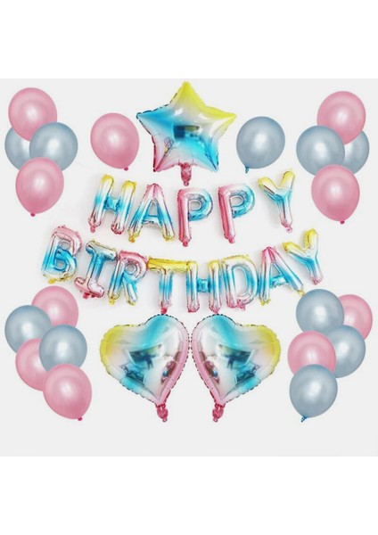 Unicorn Makaron Gökkuşağı Happy Birthday Balon Set