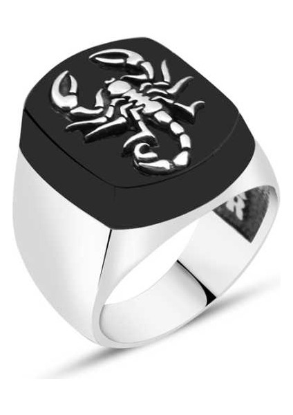 Oniks Taş Üzeri Akrep Sembollü Erkek Yüzük