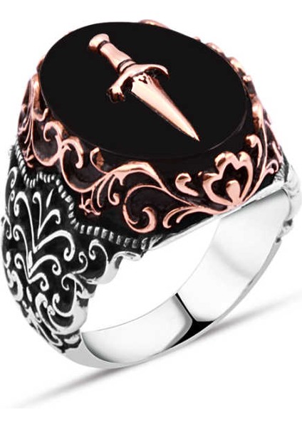 Oniks Taş Üzeri Kılıçlı Erkek Yüzük