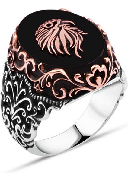 Oniks Taş Üzeri Kartal Başlı Erkek Yüzük