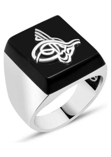 Oniks Taş Üzeri Tuğralı Erkek Yüzük