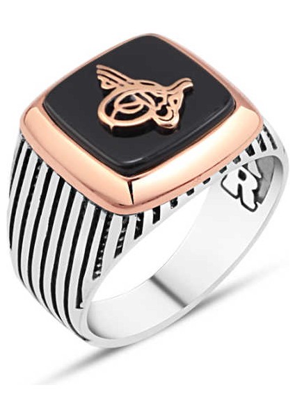 Oniks Taş Üzeri Tuğralı Erkek Yüzük