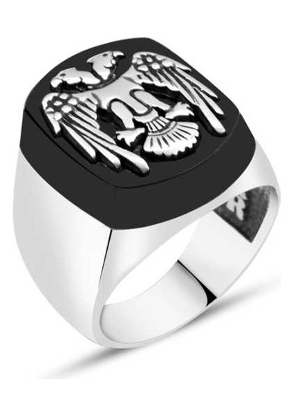 Oniks Taş Üzeri Selçuklu Kartallı Erkek Yüzük