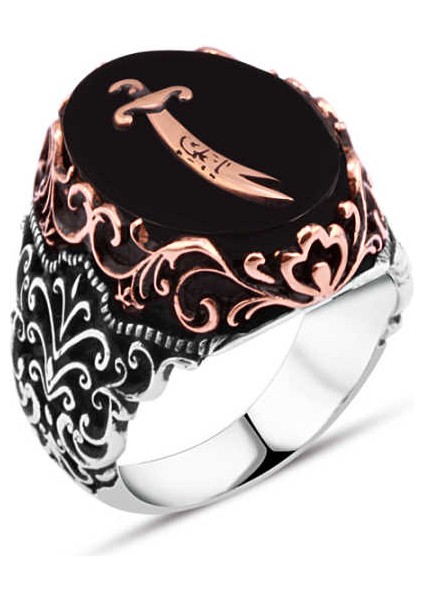 Oniks Taş Üzeri Zülfikar Kılıcı Erkek Yüzük