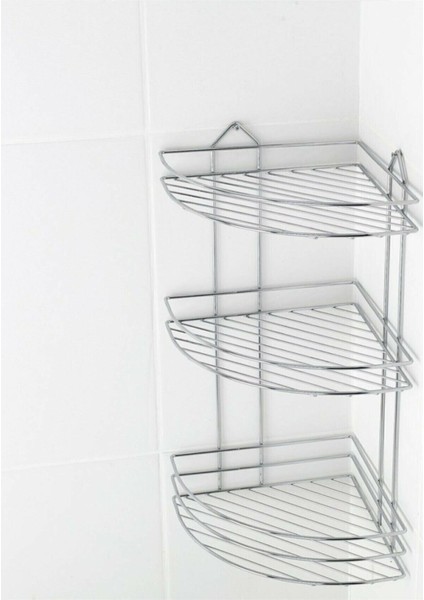 Paslanmaz Krom 3 Katlı Banyo Köşeliği Şampuanlık Köşelik Banyo Rafı Ek-03 FMA06187