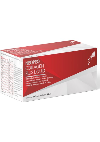 NEOPRO Kolajen Plus Likit 30'lu flakon - Hidrolize Balık Kolajeni, C vitamini, Hyaluronik asit, Çinko, Vitamin B6, Vitamin E