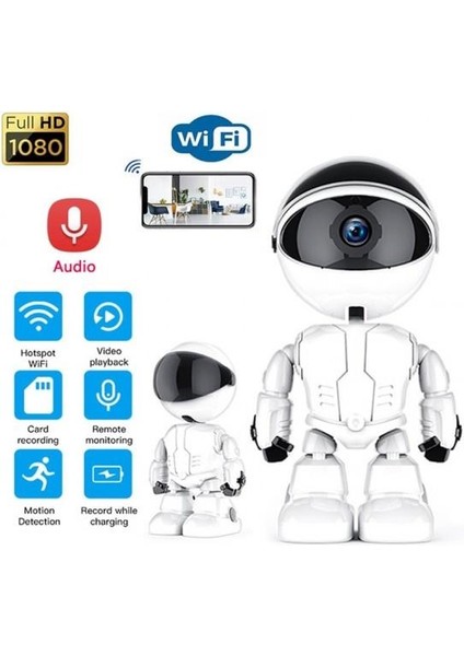 1080p Robot Görünümlü Bebek Bakıcı Wifi IP Güvenlik Kamerası Kablosuz Gece Görüşlü