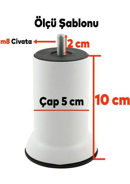 Mobilya Metal Kanepe Baza Koltuk Destek Ayağı M8 Civata Beyaz Metal Ayak 10 cm