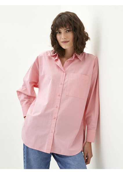 Lcw Casual Önden Düğme Kapamalı Düz Uzun Kollu Oversize Poplin Kadın Gömlek