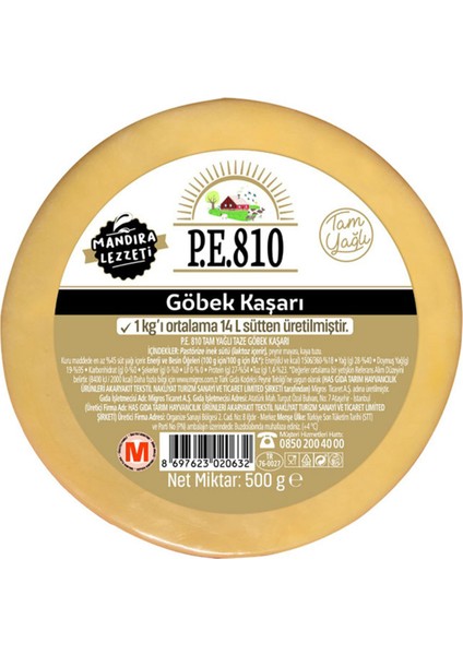 P.e. 810 Tam Yağlı Taze Göbek Kaşarı 500GR
