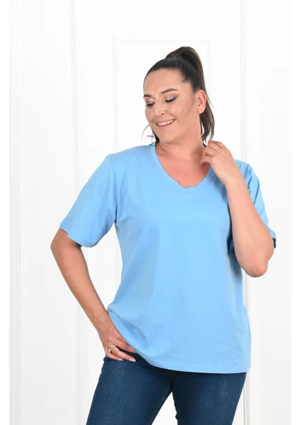 Koza Butik Kadın V Yaka Basic T-Shirt 1297-22