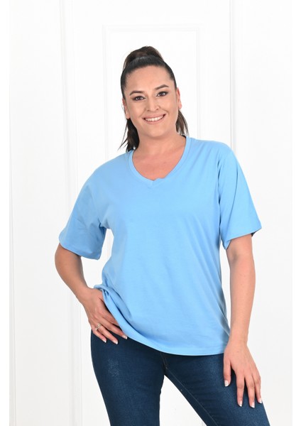 Kadın V Yaka Basic T-Shirt 1297-22