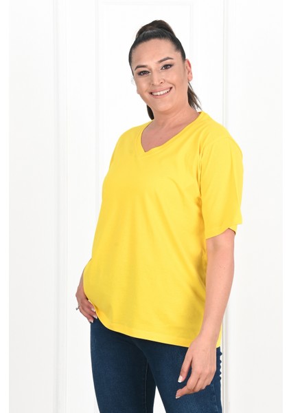 Kadın V Yaka Basic T-Shirt 1297-22 indirimleri