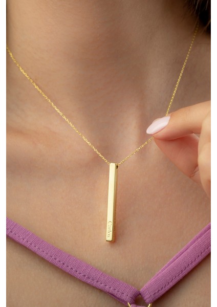 Kadın 925 Ayar Gümüş Kişileştirilebilir Çubuk Kolye