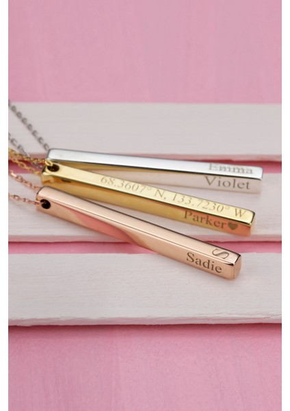 Kadın 925 Ayar Gümüş Kişileştirilebilir Çubuk Kolye fiyatları