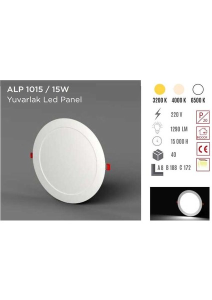 ALP-1015S 15W Sıvaaltı Yuvarlak LED Panel Sarı fiyatları