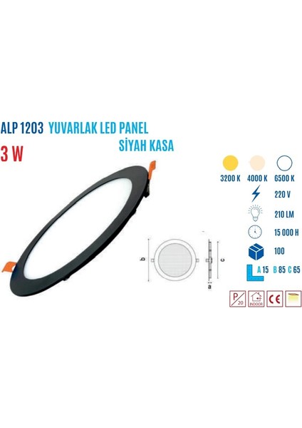 ALP-1203B 3W S.altı Yuvarlak LED Panel Beyaz