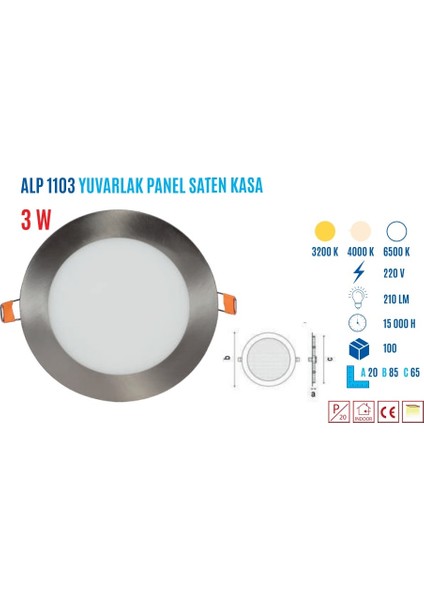 ALP-1103B 3W Sıvaaltı Yuvarlak Beyaz Saten Pan