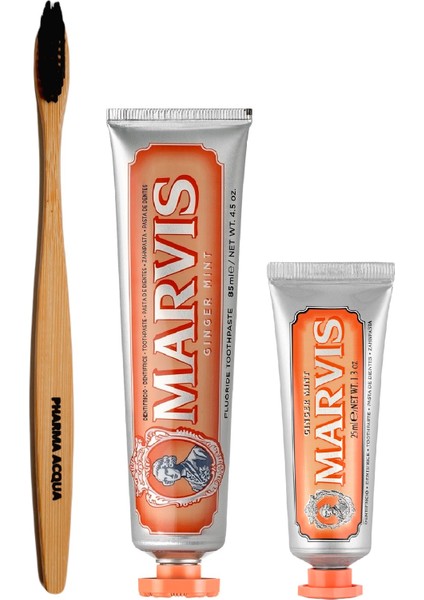 Pharma Acqua Bambu Diş Fırçası Marvis Ginger Mint 2'li 85 ml + 25 ml